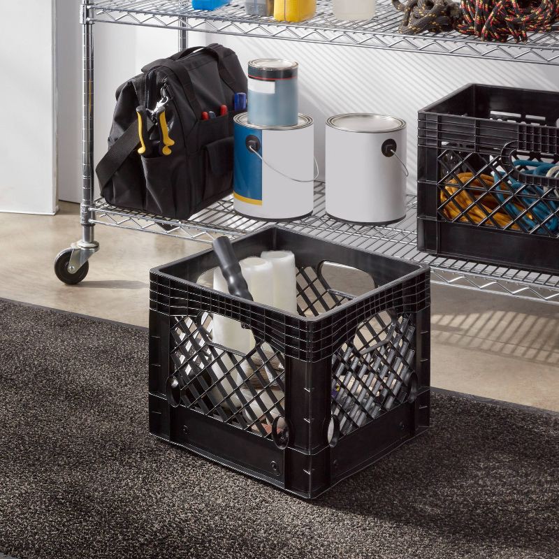 slide 2 of 5, Rehrig Pacific Company 16qt Heavy Duty Stackable Storage Crate - Brightroom™: Black Plastic Utility Bin with Built-In Handles, 16 qt
