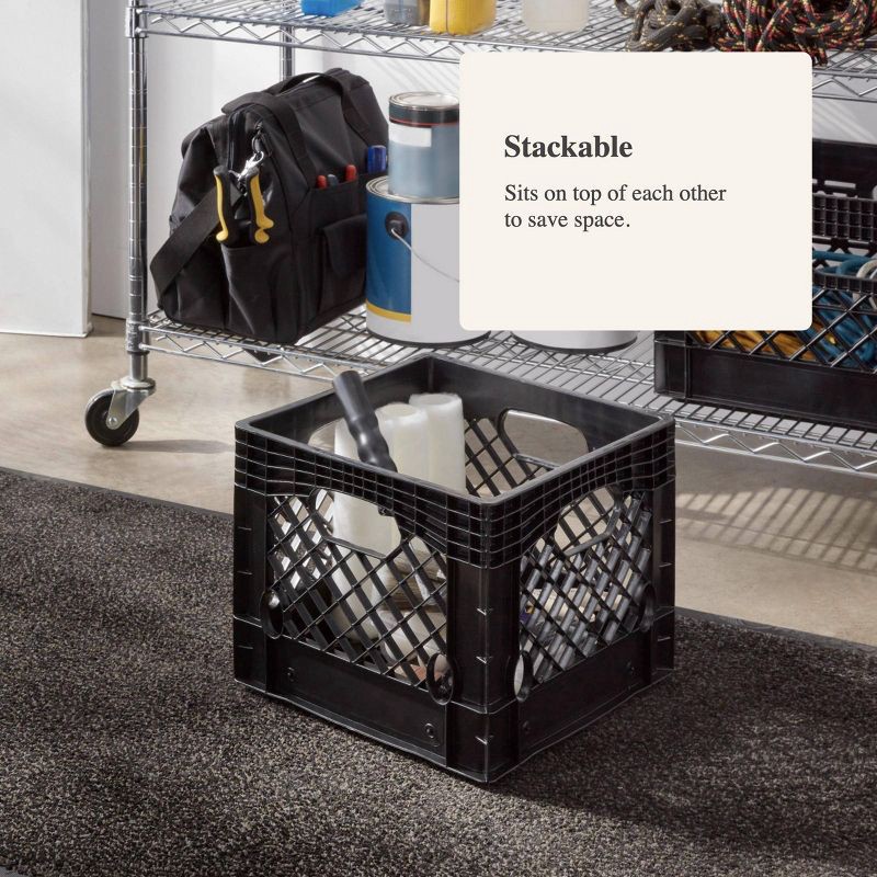 slide 4 of 5, Rehrig Pacific Company 16qt Heavy Duty Stackable Storage Crate - Brightroom™: Black Plastic Utility Bin with Built-In Handles, 16 qt