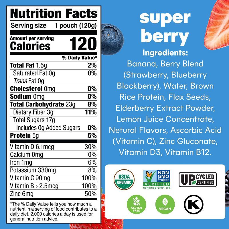 slide 2 of 14, NOKA Organic Superfood Smoothie Super Berry + Immune Support Pouches - 16.9oz/4pk, 4 ct; 16.9 oz