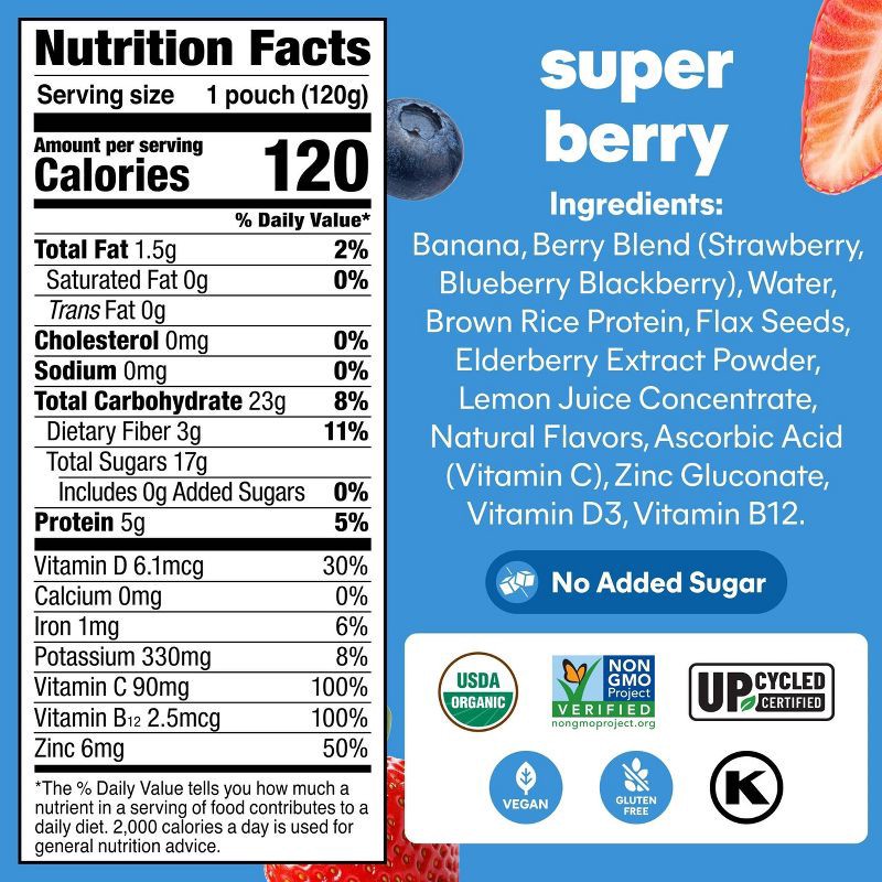 slide 2 of 14, NOKA Organic Superfood Smoothie Super Berry + Immune Support Pouches - 16.9oz/4pk, 4 ct; 16.9 oz