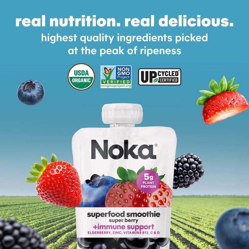slide 7 of 14, NOKA Organic Superfood Smoothie Super Berry + Immune Support Pouches - 16.9oz/4pk, 4 ct; 16.9 oz
