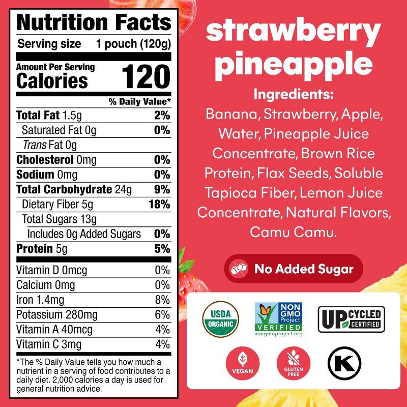 slide 2 of 14, NOKA Superfood Fruit Smoothies + Prebiotic Fiber & Flax Strawberry Pineapple Pouches - 4.22oz/4pk, 4.22 oz, 4 ct