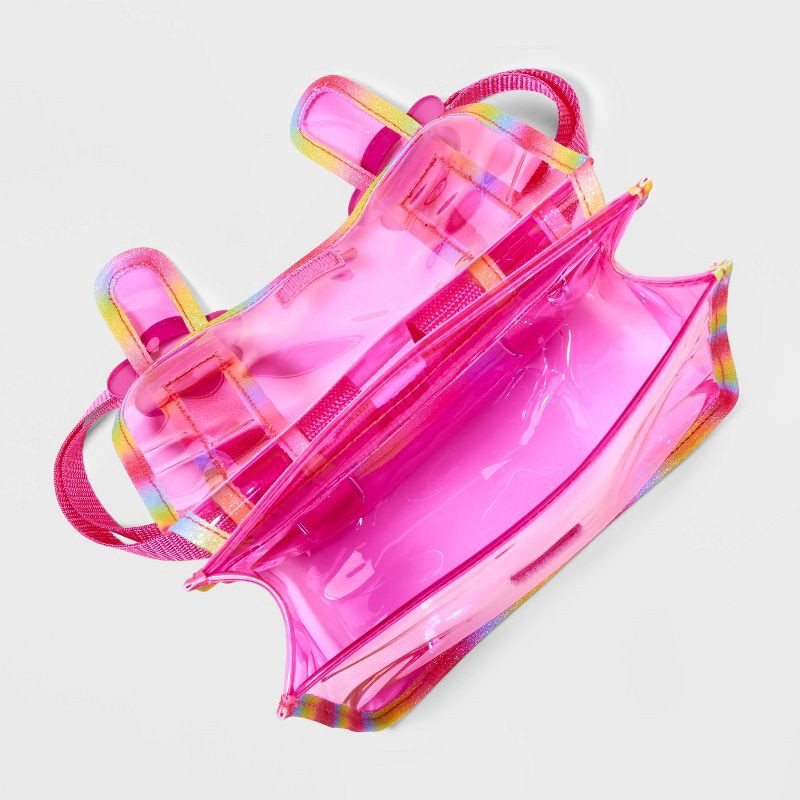 slide 3 of 4, Kids' 11" Rainbow Jelly Clear Mini Backpack with Flower Buckles - Cat & Jack™ Pink, 1 ct