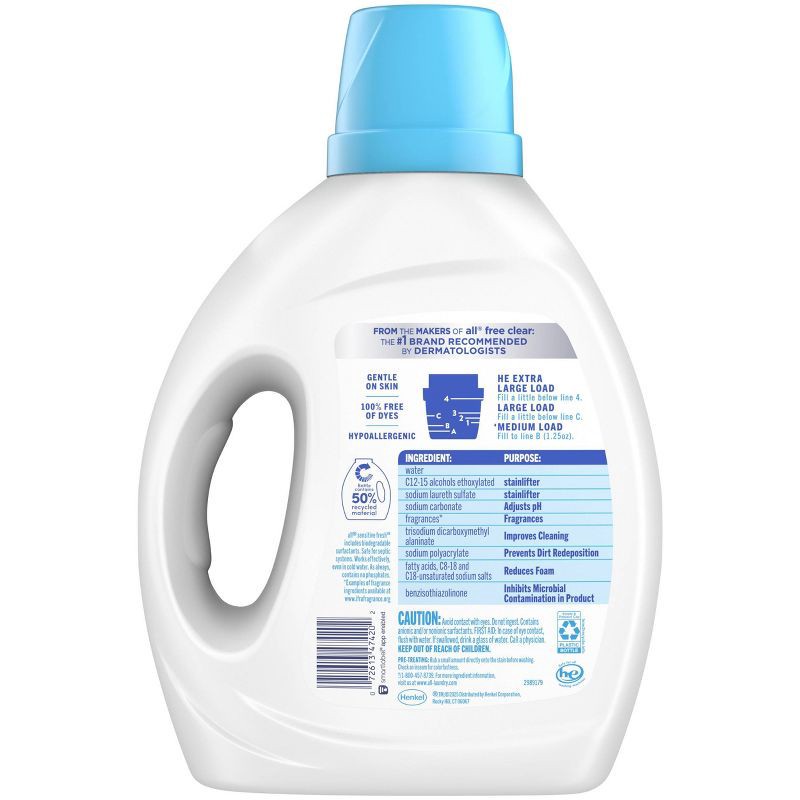 slide 2 of 11, All Free & Clear Sensitive Fresh Spring Breeze Laundry Detergent 58 Loads - 73 fl oz, 88 fl oz
