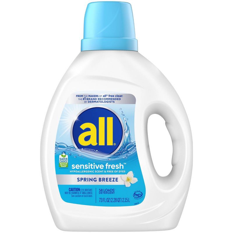 slide 1 of 11, All Free & Clear Sensitive Fresh Spring Breeze Laundry Detergent 58 Loads - 73 fl oz, 88 fl oz