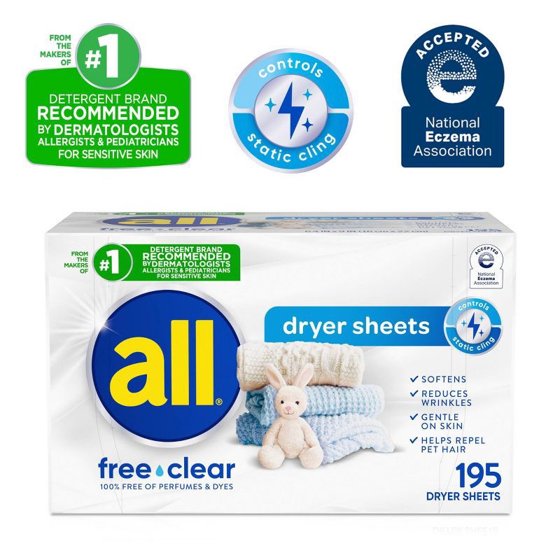 slide 6 of 9, All Free Clear Fabric Softening Sheets - 195ct, 195 ct