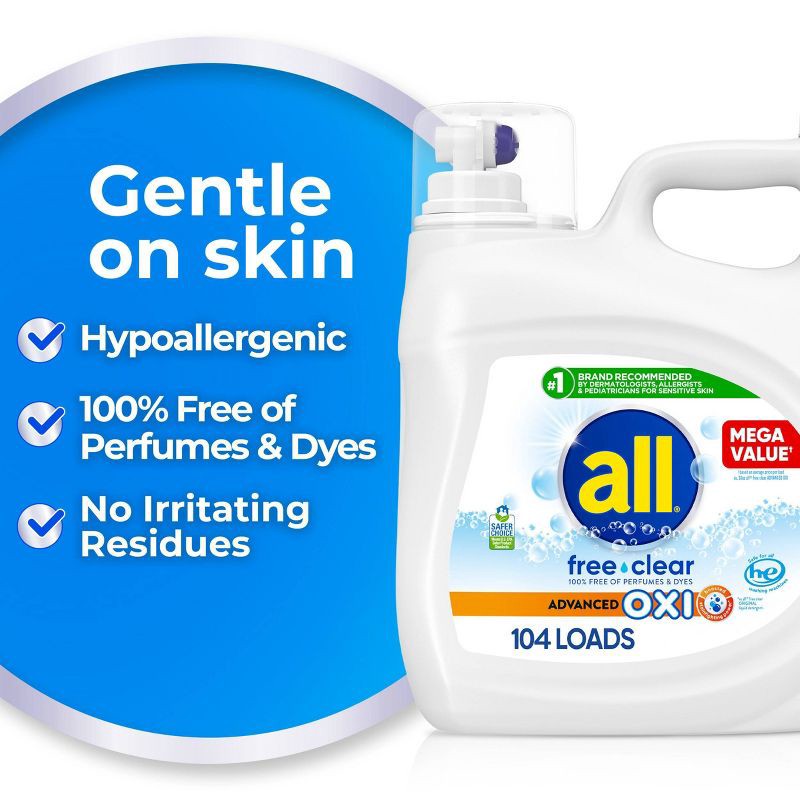 slide 3 of 8, All Unscented Free Clear Advanced Oxi HE Liquid Laundry Detergent 104 Loads - 154 fl oz, 154 fl oz