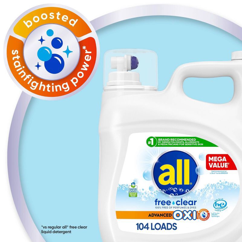 slide 8 of 8, All Unscented Free Clear Advanced Oxi HE Liquid Laundry Detergent 104 Loads - 154 fl oz, 154 fl oz
