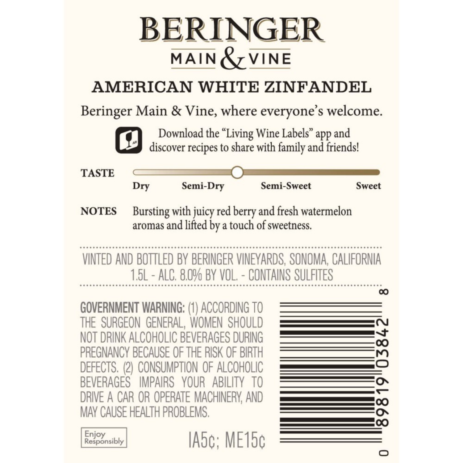 slide 2 of 3, Beringer White Zinfandel, 1.5 liter