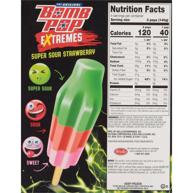 slide 4 of 6, Bomb Pop Frozen Extreme Super Sour Strawberry - 21oz/12ct, 21 oz, 12 ct