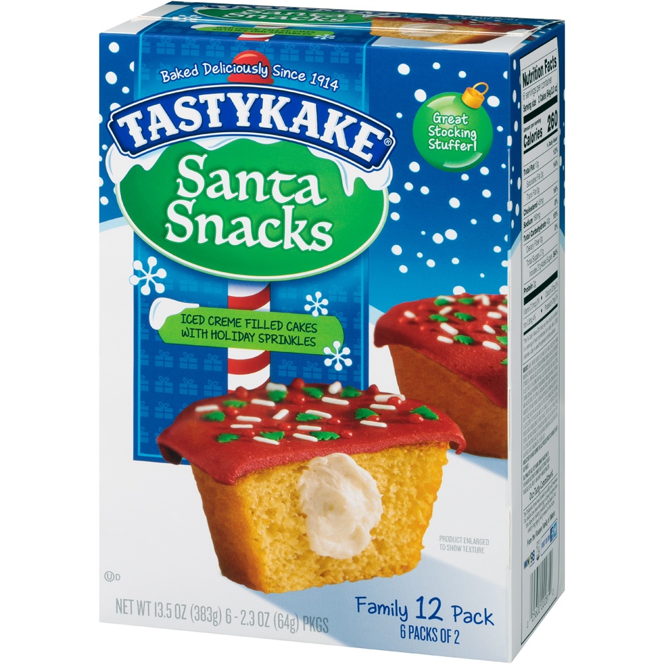 slide 3 of 8, Tastykake Santa Snacks With Holiday Icing Festive Sprinkles Of 2, 6 ct