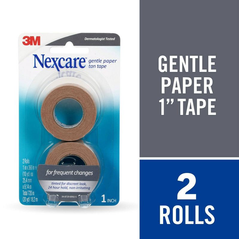 slide 9 of 12, Nexcare Gentle Paper Tan Tape - 2pk, 2 ct