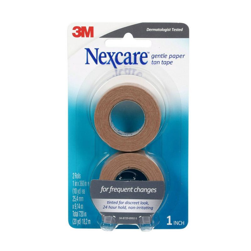 slide 1 of 12, Nexcare Gentle Paper Tan Tape - 2pk, 2 ct