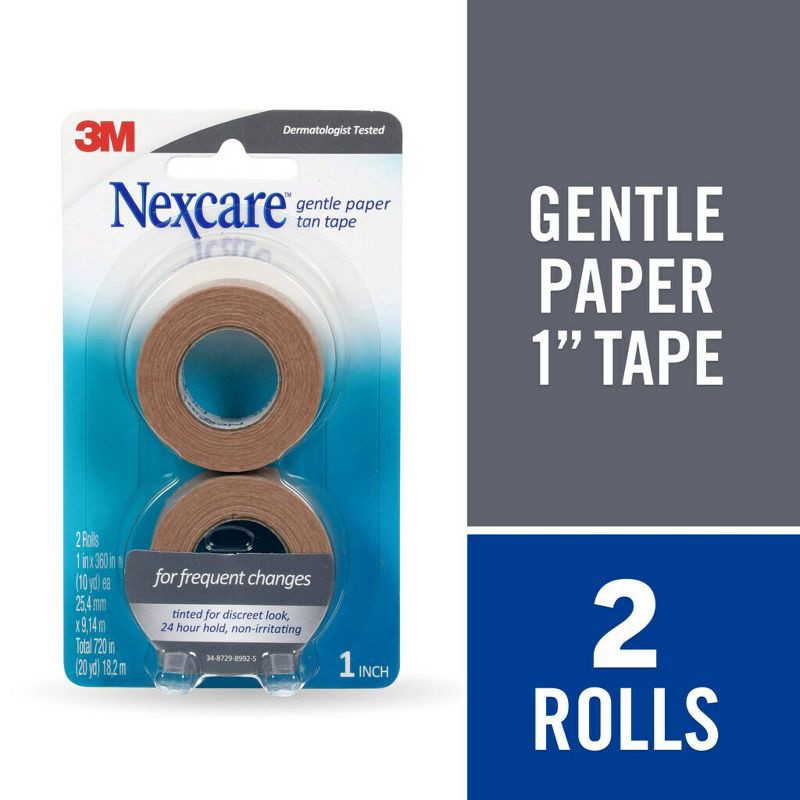 slide 11 of 12, Nexcare Gentle Paper Tan Tape - 2pk, 2 ct