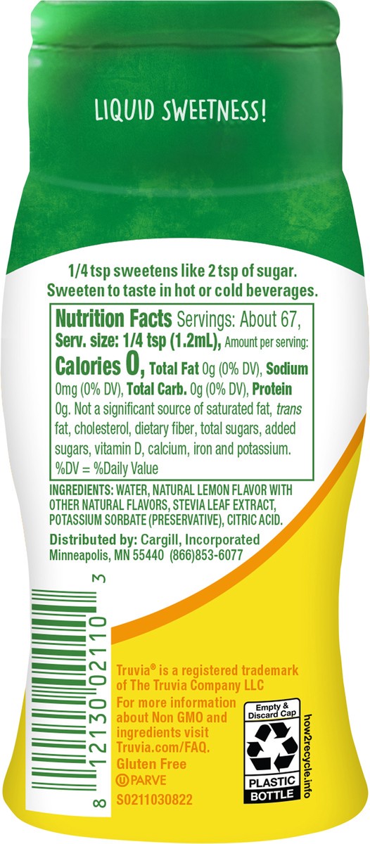 slide 2 of 3, Truvia Zero-Calorie Liquid Sweetener from the Stevia Leaf, 2.7 oz fluid ounce bottle, Lemon flavor, 2.7 fl oz