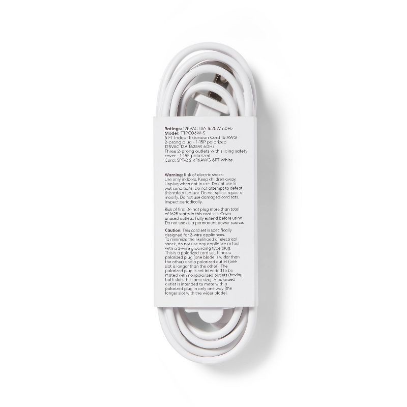 slide 3 of 3, 6' Indoor Cord 1 with 3 Outlets and Sliding Safety Cover White - Dealworthy™, 1 ct