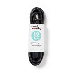 12' Indoor Cord 4 with 3 Outlets and Sliding Safety Cover Black - Dealworthy™