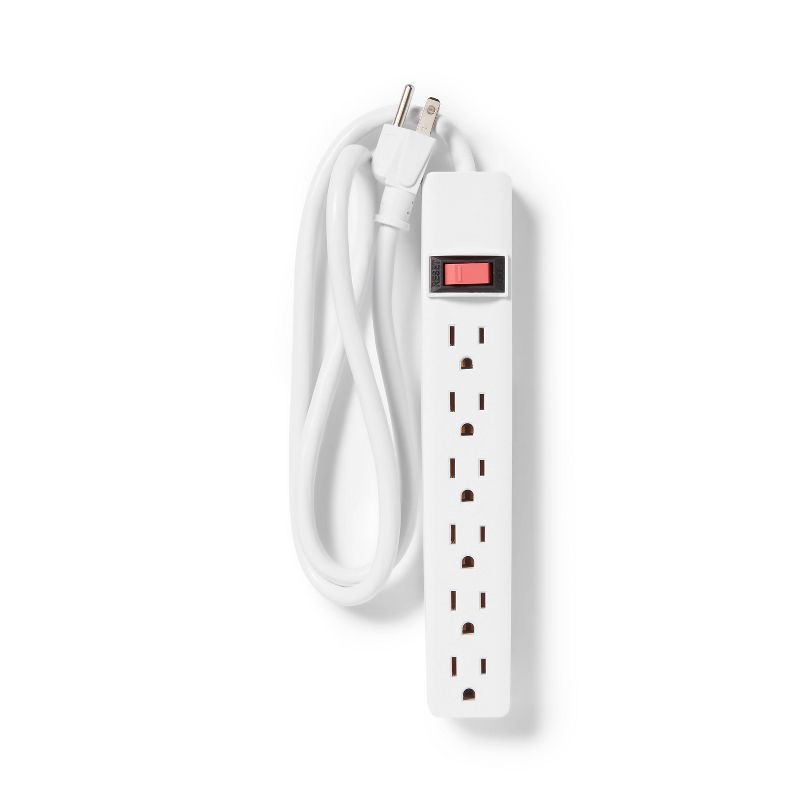 slide 2 of 3, 3' 6 Outlet Indoor Power Strip White - Dealworthy™: 15A 1875W Extension Cord, 14 AWG, 3ft Cable, 1 Year Warranty, 3 ft