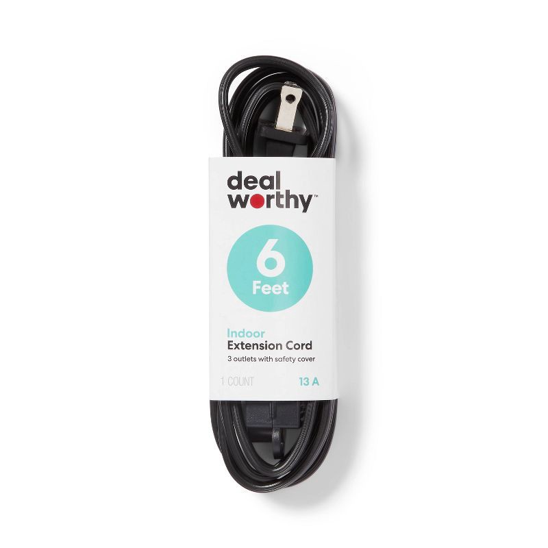 slide 1 of 3, 6' Indoor Cord 3 with 3 Outlets and Sliding Safety Cover Black - Dealworthy™, 1 ct