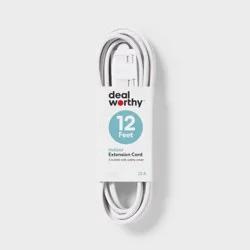 12' Indoor Cord 2 with 3 Outlets and Sliding Safety Cover White - Dealworthy™