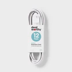 12' Indoor Cord 2 with 3 Outlets and Sliding Safety Cover White - Dealworthy™