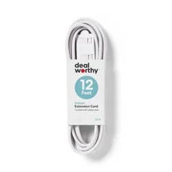 12' Indoor Cord 2 with 3 Outlets and Sliding Safety Cover White - Dealworthy™