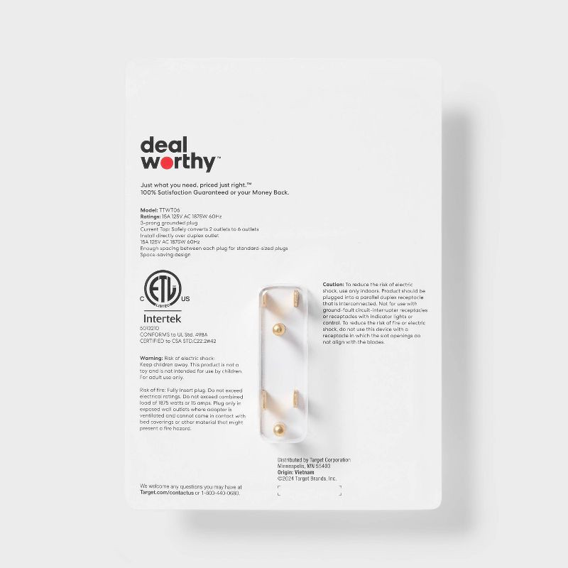 slide 3 of 3, 6 Outlet Wall Tap White - Dealworthy™, 1 ct