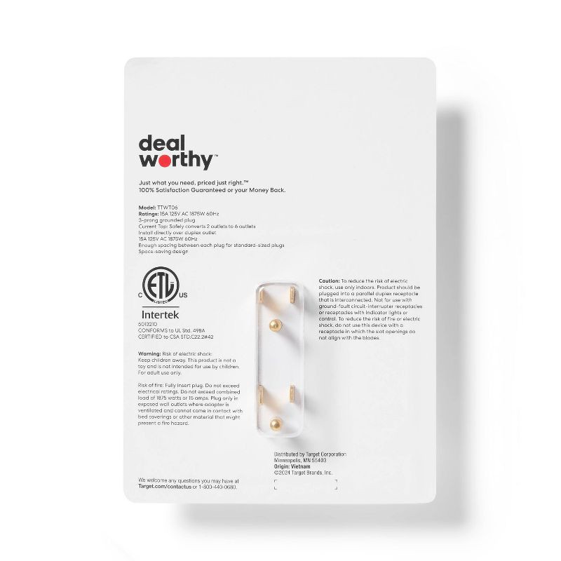 slide 3 of 3, 6 Outlet Wall Tap White - Dealworthy™, 1 ct