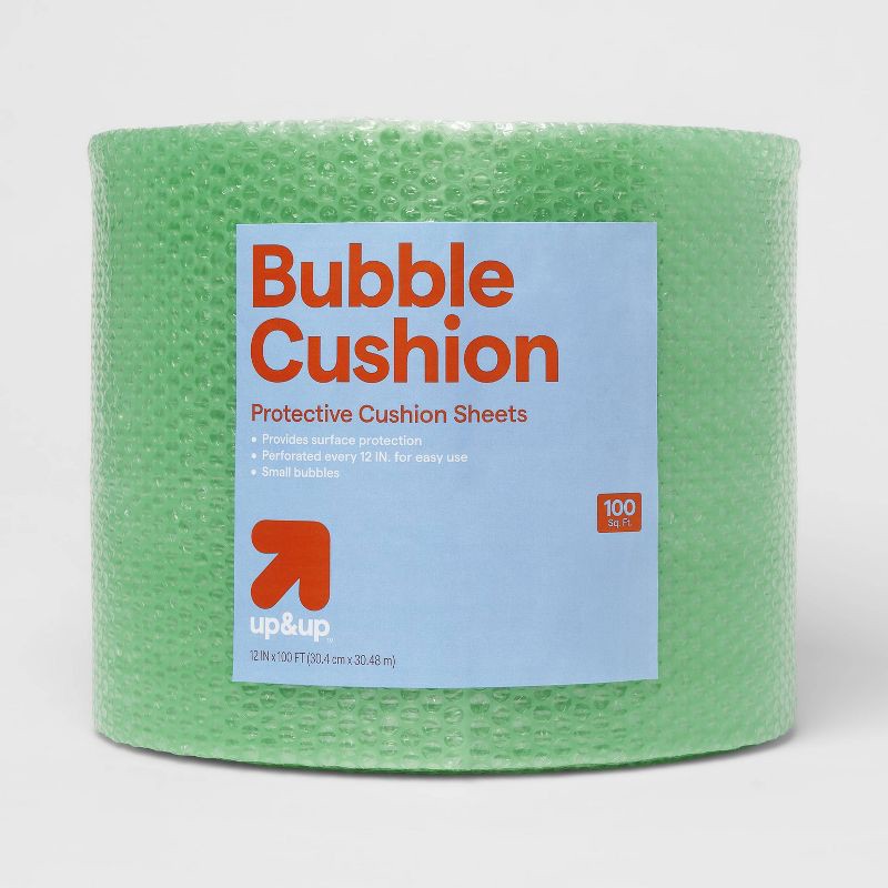 slide 1 of 3, Small Bubble Cushion - up&up™: Moving & Packing Supplies, Bubble Wrap, 100ft x 12in, Plastic Material, 100 ft