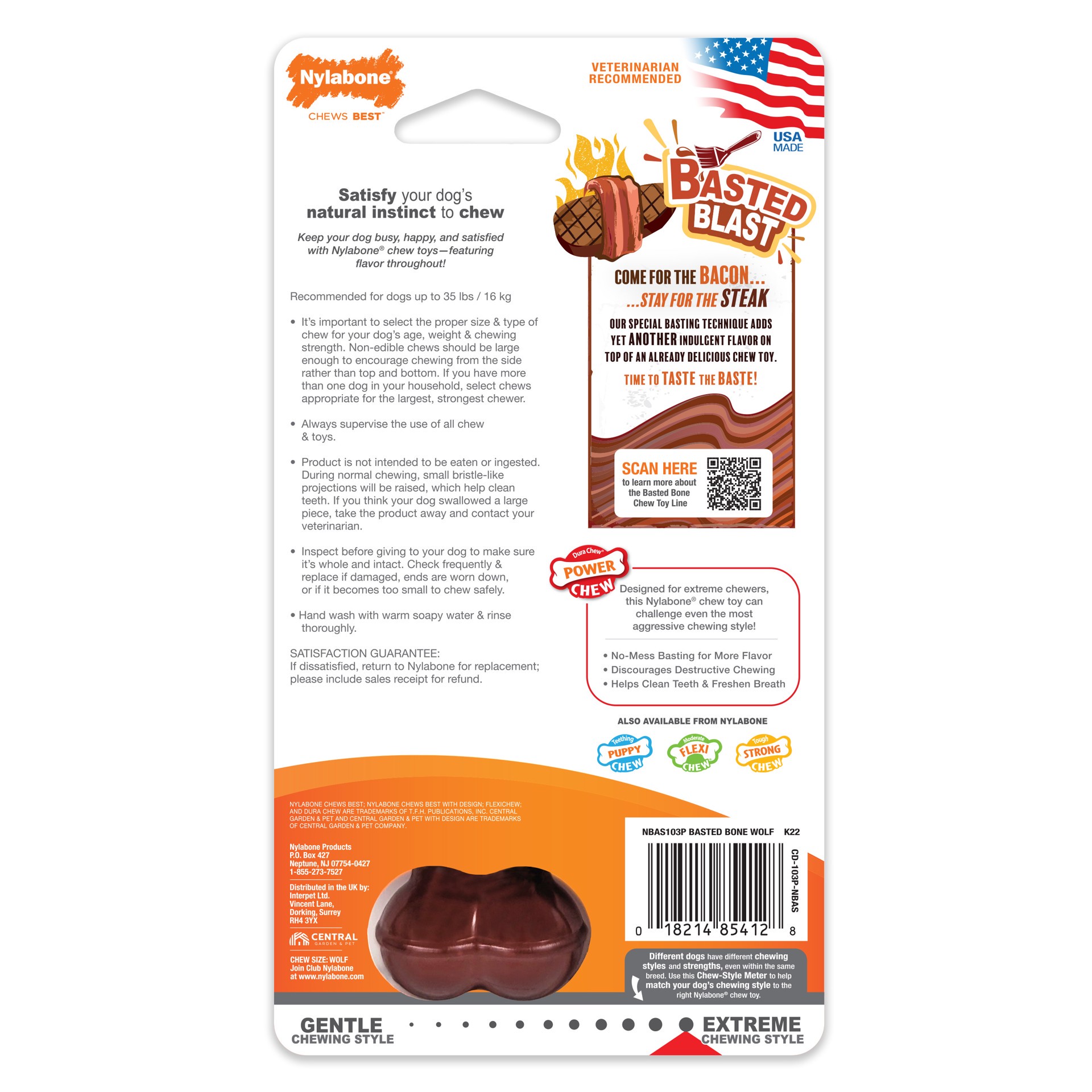 slide 8 of 10, Nylabone Power Chew Basted Blast Dual Flavored Dog Chew Toys Medium/Wolf - Up to 35 lbs.(1 Count), 1 ct