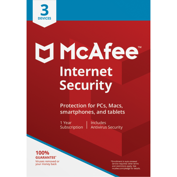 slide 1 of 3, McAfee Internet Security, For 3 Pc And Mac, Android And Ios Devices, Ecode, 1 ct
