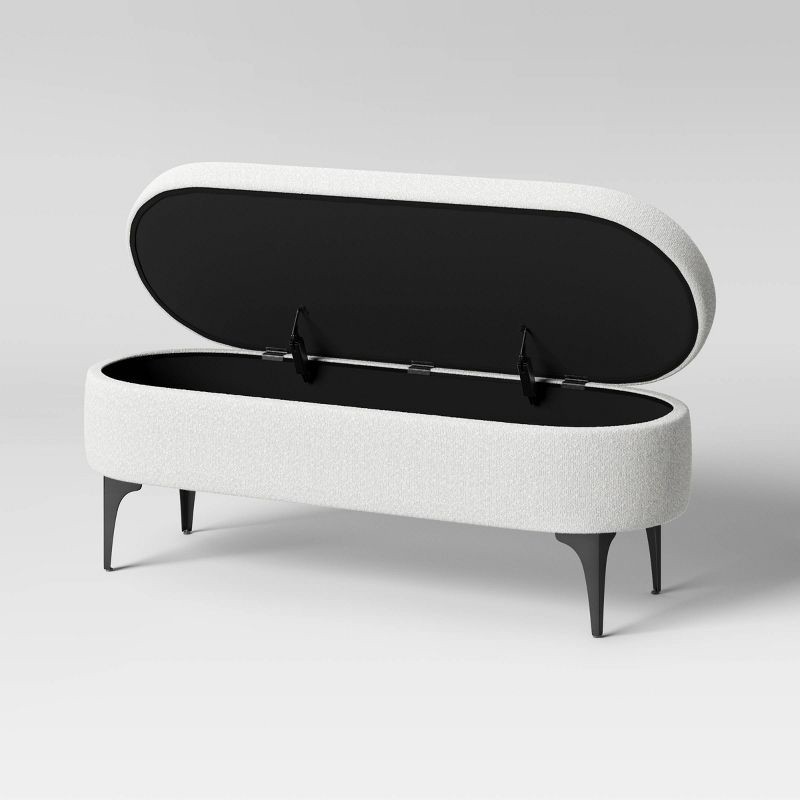 slide 3 of 6, Storage Bench with Metal Legs Cream Boucle - Threshold™: Upholstered, for Bedroom, Entryway Fully Assembled, 1 ct