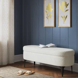 Storage Bench with Metal Legs Cream Boucle - Threshold™: Upholstered, for Bedroom, Entryway Fully Assembled