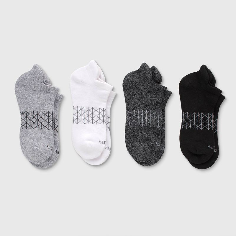 slide 2 of 5, Hanes Women's 4pk Absolute Active Heel Tab No Show Socks - White/Gray/Black 5-9: Midweight Knit, Seamless Toe, Machine Washable, 4 ct