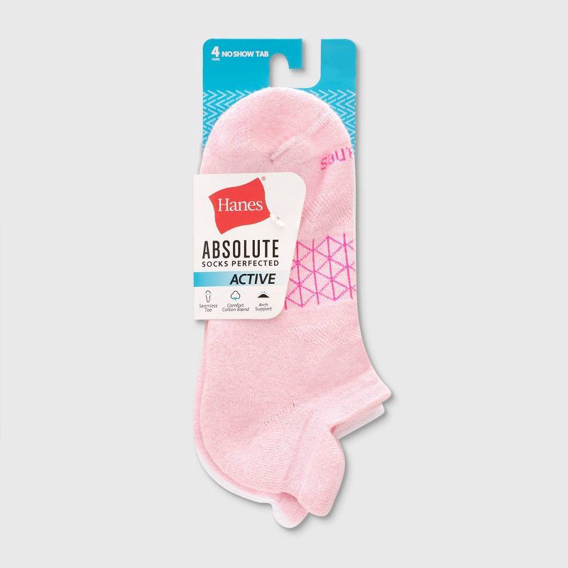 slide 3 of 5, Hanes Women's 4pk Absolute Active Heel Tab No Show Socks - Warm Color 5-9: Midweight Knit, Seamless Toe, Machine Washable, 4 ct