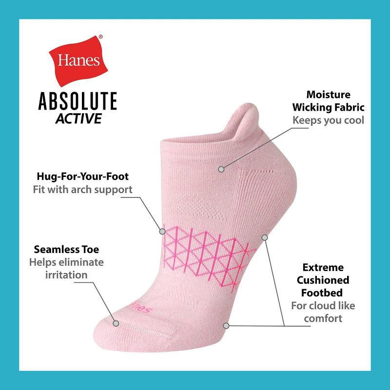 slide 4 of 5, Hanes Women's 4pk Absolute Active Heel Tab No Show Socks - Warm Color 5-9: Midweight Knit, Seamless Toe, Machine Washable, 4 ct