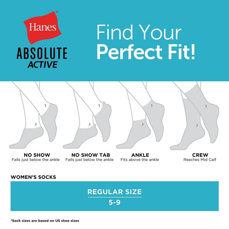 slide 5 of 5, Hanes Women's 4pk Absolute Active Heel Tab No Show Socks - Warm Color 5-9: Midweight Knit, Seamless Toe, Machine Washable, 4 ct