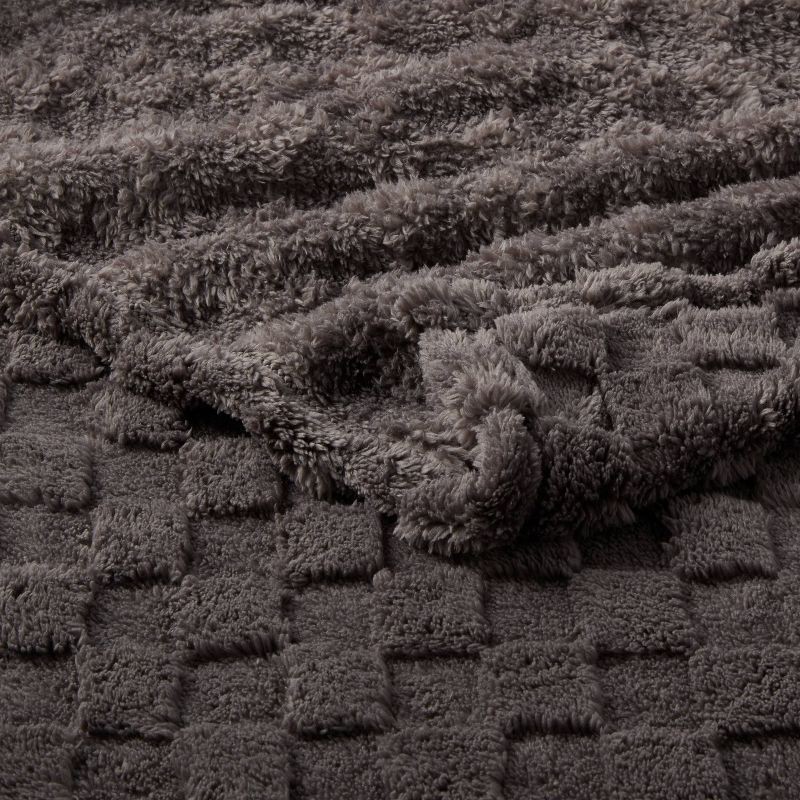 slide 3 of 3, Full/Queen Checkered Jacquard Plush Blanket Gray - Room Essentials™, 1 ct