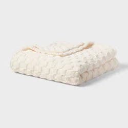 Twin/Twin Extra Long Checkered Jacquard Plush Blanket Ivory - Room Essentials™