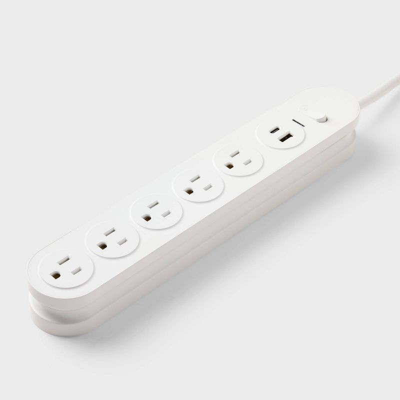 slide 2 of 3, 5 Outlet Surge Protector 6' Cord with USB White - heyday™, 1 ct