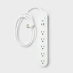 5 Outlet Surge Protector 6' Cord with USB White - heyday™