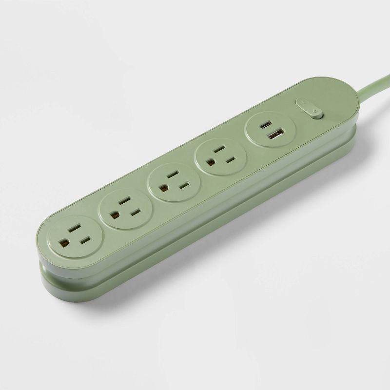 slide 2 of 3, 6' 4-Outlet Power Strip Extension Cord with USB and USB-C Ports Green - heyday™: Indoor/Outdoor, 6ft, 15A, 14 AWG, 6 ft