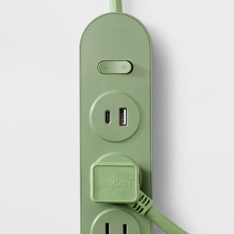 slide 3 of 3, 6' 4-Outlet Power Strip Extension Cord with USB and USB-C Ports Green - heyday™: Indoor/Outdoor, 6ft, 15A, 14 AWG, 6 ft