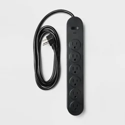 6 Outlet Surge Protector 6' Cord Black - heyday™