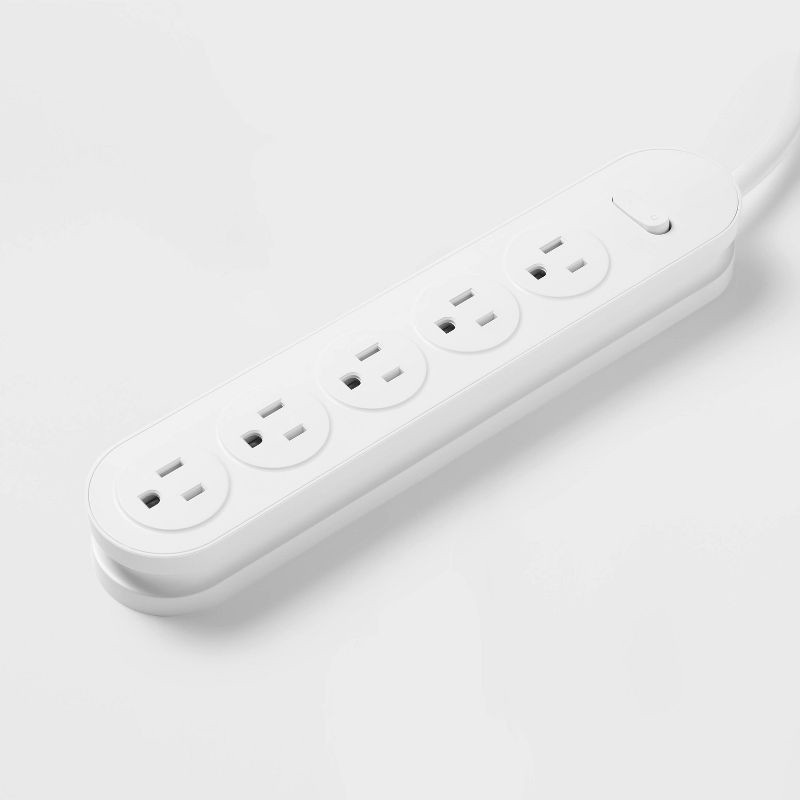slide 2 of 3, 6' 5-Outlet Power Strip Extension Cord White - heyday™: Indoor Flat Plug, 6ft, 15A, 14 AWG, Multiple Outlets, 6 ft