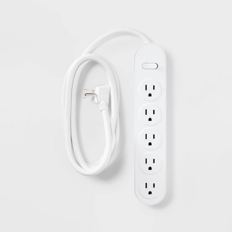 slide 1 of 3, 6' 5-Outlet Power Strip Extension Cord White - heyday™: Indoor Flat Plug, 6ft, 15A, 14 AWG, Multiple Outlets, 6 ft