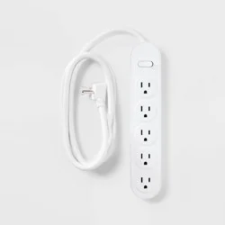 6' 5-Outlet Power Strip Extension Cord White - heyday™: Indoor Flat Plug, 6ft, 15A, 14 AWG, Multiple Outlets