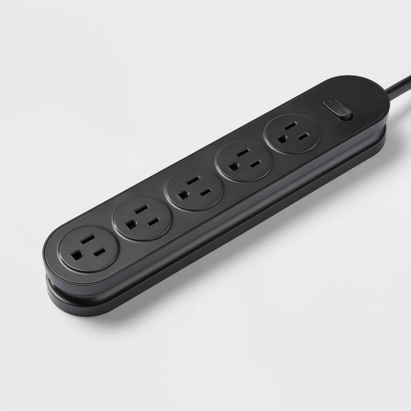 slide 2 of 3, 6' 5-Outlet Power Strip Extension Cord Black - heyday™: Indoor/Outdoor, 6ft, 15A, 14 AWG, 1-Year Warranty, 6 ft