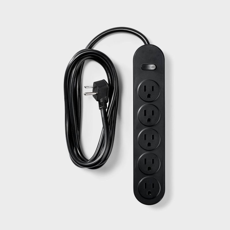 slide 1 of 3, 6' 5-Outlet Power Strip Extension Cord Black - heyday™: Indoor/Outdoor, 6ft, 15A, 14 AWG, 1-Year Warranty, 6 ft