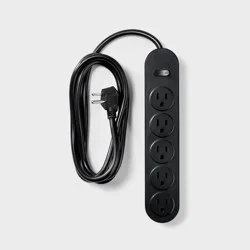 6' 5-Outlet Power Strip Extension Cord Black - heyday™: Indoor/Outdoor, 6ft, 15A, 14 AWG, 1-Year Warranty